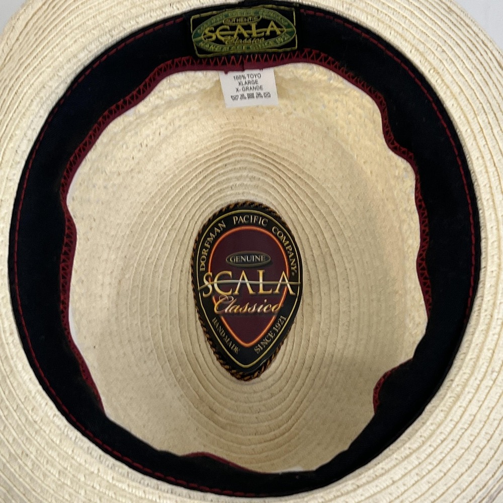 Scala Classico Hat Fedora Fitted Mens XLarge White Toyo Straw Summer Dressy - Picture 8 of 12